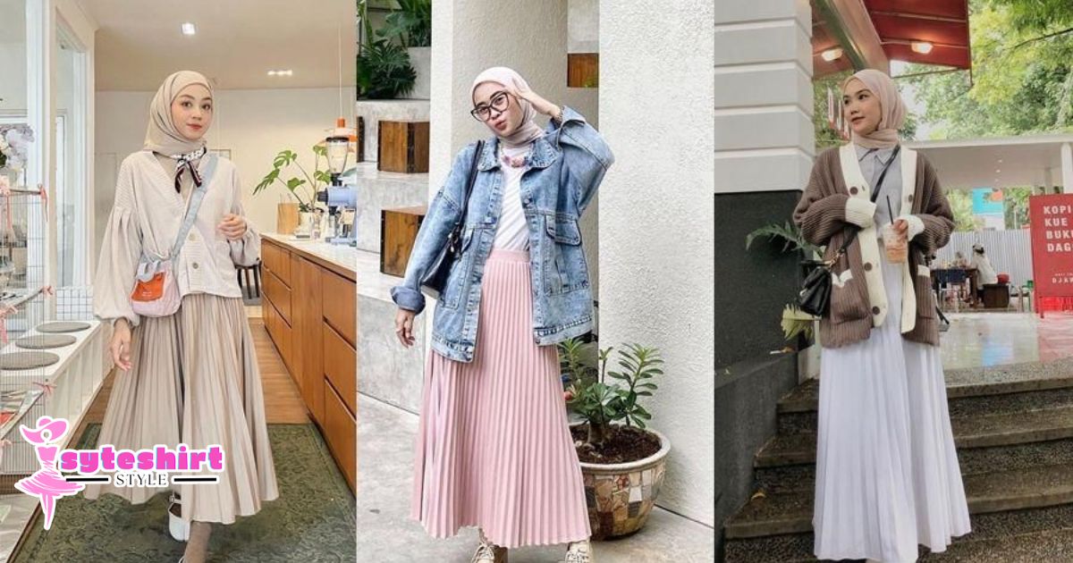 Gaya hijab rok plisket earth tone