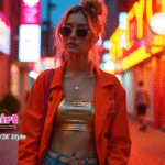 Y2K Fashion Style Modern Model mengenakan Y2K Fashion Style modern dengan aksen tren terbaru